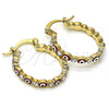 Oro Laminado Small Hoop, Gold Filled Style Evil Eye Design, with White Crystal, Red Enamel Finish, Golden Finish, 02.213.0315.1.25