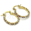 Oro Laminado Small Hoop, Gold Filled Style Evil Eye Design, with White Crystal, Red Enamel Finish, Golden Finish, 02.213.0315.1.25