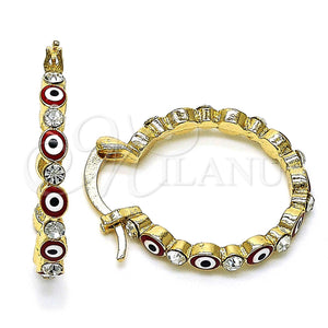 Gold Filled Hoop Earrings — Small Hoop Evil Eye Design with White Crystal — main product view — SKU 147154 | Oro Laminado aretes de aro — Small Hoop Evil Eye diseño with cristal blanco — SKU 147154