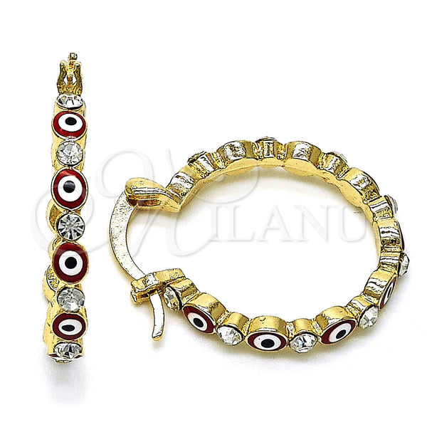 Gold Filled Hoop Earrings — Small Hoop Evil Eye Design with White Crystal — main product view — SKU 147154 | Oro Laminado aretes de aro — Small Hoop Evil Eye diseño with cristal blanco — SKU 147154