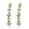 Oro Laminado Small Hoop, Gold Filled Style Evil Eye Design, with White Crystal, Multicolor Enamel Finish, Golden Finish, 02.213.0368.25