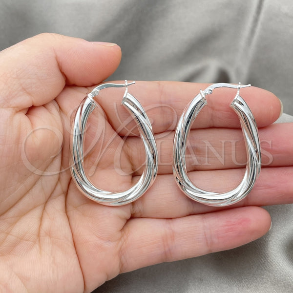 Sterling Silver Hoop Earrings — Medium Hoop Twist Design Diamond Cutting 02. — alternate product view — SKU 147165 | Plata 925 aretes de aro — Medium Hoop Twist diseño Diamond Cutting 02. — SKU 147165