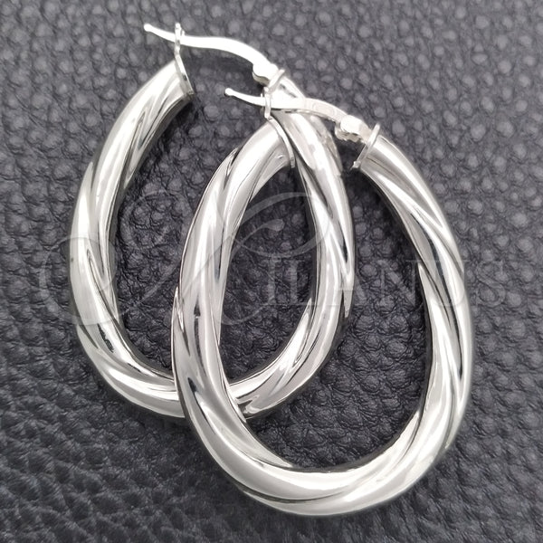 Sterling Silver Hoop Earrings — Medium Hoop Twist Design Diamond Cutting 02. — main product view — SKU 147165 | Plata 925 aretes de aro — Medium Hoop Twist diseño Diamond Cutting 02. — SKU 147165