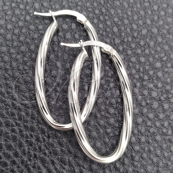 Sterling Silver Hoop Earrings — Medium Hoop Twist Design Diamond Cutting 02. — main product view — SKU 147167 | Plata 925 aretes de aro — Medium Hoop Twist diseño Diamond Cutting 02. — SKU 147167