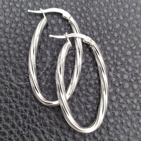 Sterling Silver Medium Hoop, Twist Design, Diamond Cutting Finish, Silver Finish, 02.389.0102.30