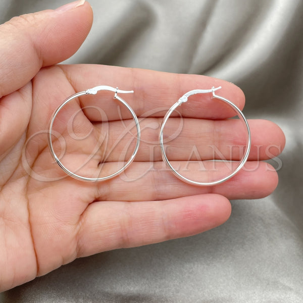 Sterling Silver Hoop Earrings — Medium Hoop Polished 02. — alternate product view — SKU 147168 | Plata 925 aretes de aro — Medium Hoop pulido 02. — SKU 147168