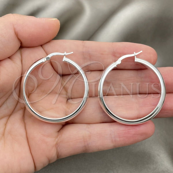 Sterling Silver Hoop Earrings — Medium Hoop Polished 02. — alternate product view — SKU 147173 | Plata 925 aretes de aro — Medium Hoop pulido 02. — SKU 147173