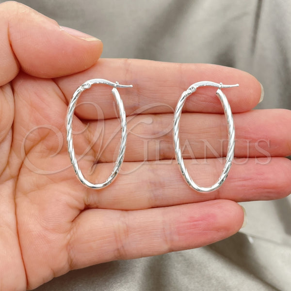 Sterling Silver Hoop Earrings — Medium Hoop Twist Design Diamond Cutting 02. — alternate product view — SKU 147175 | Plata 925 aretes de aro — Medium Hoop Twist diseño Diamond Cutting 02. — SKU 147175