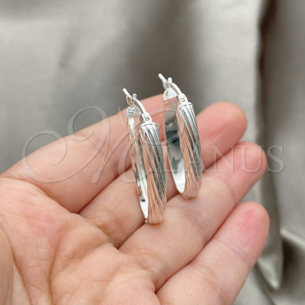 Sterling Silver Hoop Earrings — Medium Hoop Twist Design Diamond Cutting 02. — alternate product view — SKU 147178 | Plata 925 aretes de aro — Medium Hoop Twist diseño Diamond Cutting 02. — SKU 147178