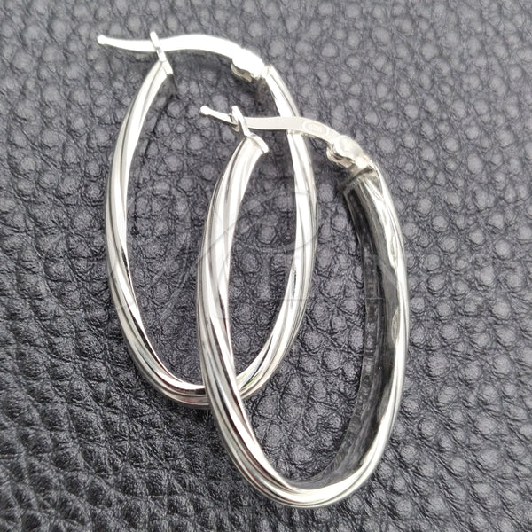 Sterling Silver Hoop Earrings — Medium Hoop Twist Design Diamond Cutting 02. — main product view — SKU 147178 | Plata 925 aretes de aro — Medium Hoop Twist diseño Diamond Cutting 02. — SKU 147178