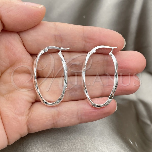 Sterling Silver Hoop Earrings — Medium Hoop Twist Design Diamond Cutting 02. — alternate product view — SKU 147184 | Plata 925 aretes de aro — Medium Hoop Twist diseño Diamond Cutting 02. — SKU 147184