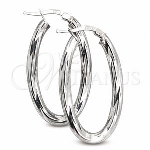 Sterling Silver Medium Hoop, Twist Design, Diamond Cutting Finish, Silver Finish, 02.389.0116.30