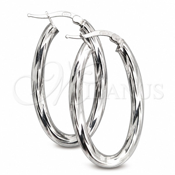 Sterling Silver Medium Hoop, Twist Design, Diamond Cutting Finish, Silver Finish, 02.389.0116.30