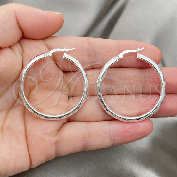 Sterling Silver Hoop Earrings — Medium Hoop Diamond Cutting 02. — alternate product view — SKU 147191 | Plata 925 aretes de aro — Medium Hoop Diamond Cutting 02. — SKU 147191