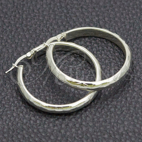 Sterling Silver Hoop Earrings — Medium Hoop Diamond Cutting 02. — main product view — SKU 147191 | Plata 925 aretes de aro — Medium Hoop Diamond Cutting 02. — SKU 147191