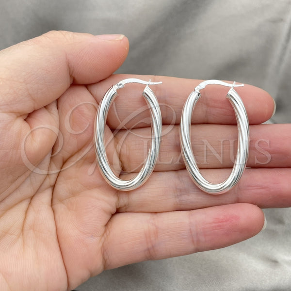 Sterling Silver Hoop Earrings — Medium Hoop Twist Design Diamond Cutting 02. — alternate product view — SKU 147192 | Plata 925 aretes de aro — Medium Hoop Twist diseño Diamond Cutting 02. — SKU 147192