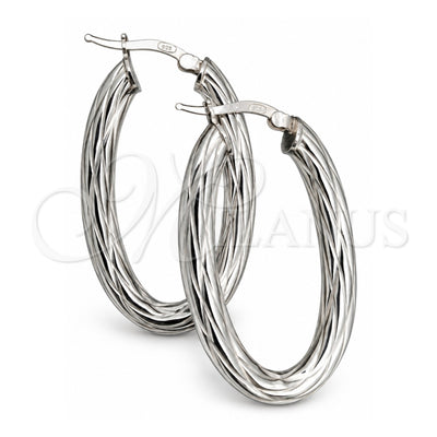 Sterling Silver Medium Hoop, Twist Design, Diamond Cutting Finish, Silver Finish, 02.389.0120.40