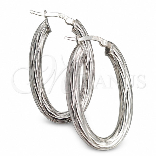 Sterling Silver Medium Hoop, Twist Design, Diamond Cutting Finish, Silver Finish, 02.389.0120.40