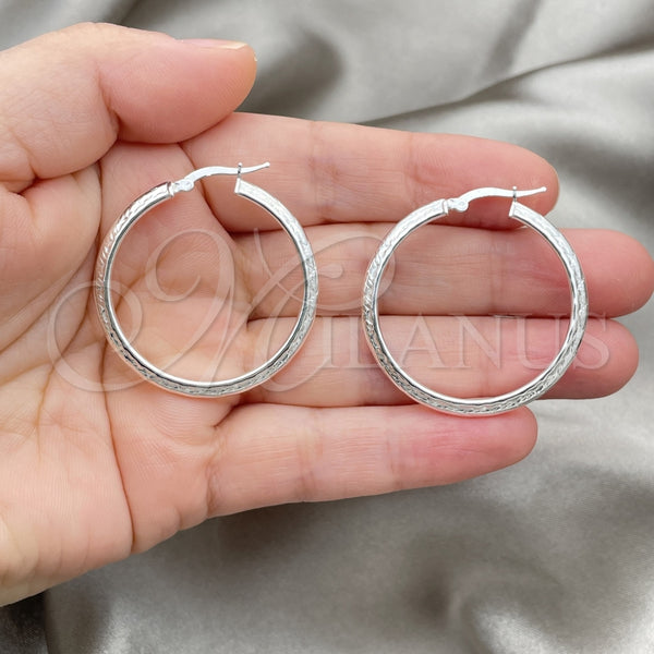 Sterling Silver Hoop Earrings — Medium Hoop Diamond Cutting 02. — alternate product view — SKU 147197 | Plata 925 aretes de aro — Medium Hoop Diamond Cutting 02. — SKU 147197
