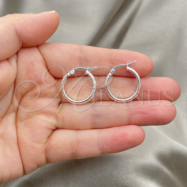 Sterling Silver Hoop Earrings — Small Hoop Diamond Cutting 02. — alternate product view — SKU 147201 | Plata 925 aretes de aro — Small Hoop Diamond Cutting 02. — SKU 147201