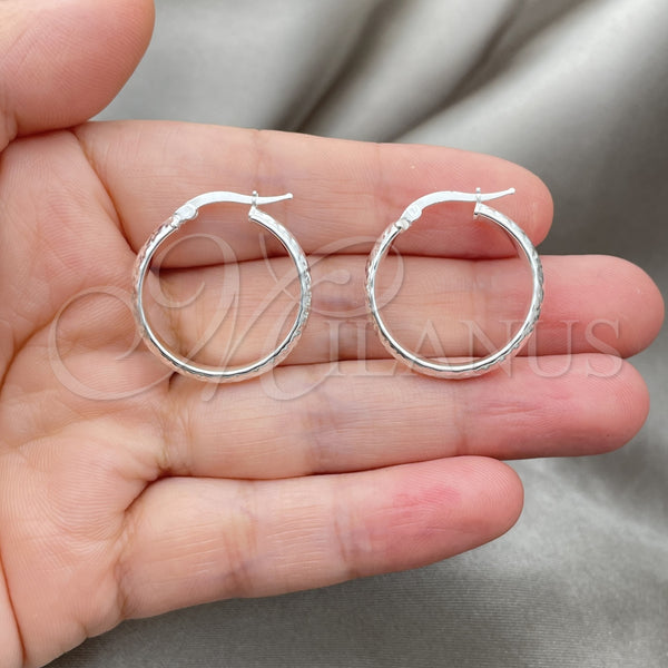 Sterling Silver Hoop Earrings — Small Hoop Diamond Cutting 02. — alternate product view — SKU 147202 | Plata 925 aretes de aro — Small Hoop Diamond Cutting 02. — SKU 147202