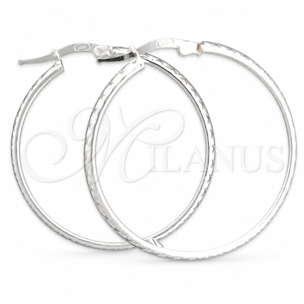 Sterling Silver Hoop Earrings — Medium Hoop Diamond Cutting 02. — main product view — SKU 147203 | Plata 925 aretes de aro — Medium Hoop Diamond Cutting 02. — SKU 147203