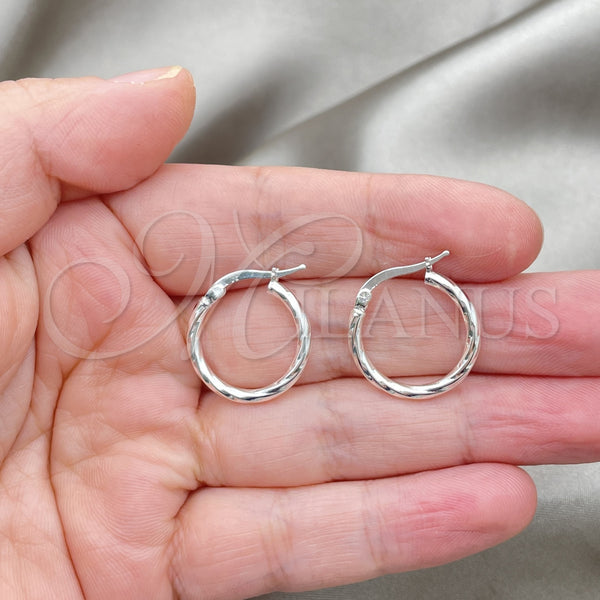 Sterling Silver Hoop Earrings — Small Hoop Twist Design Diamond Cutting 02. — alternate product view — SKU 147208 | Plata 925 aretes de aro — Small Hoop Twist diseño Diamond Cutting 02. — SKU 147208