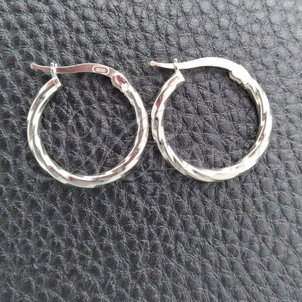 Sterling Silver Hoop Earrings — Small Hoop Twist Design Diamond Cutting 02. — main product view — SKU 147208 | Plata 925 aretes de aro — Small Hoop Twist diseño Diamond Cutting 02. — SKU 147208
