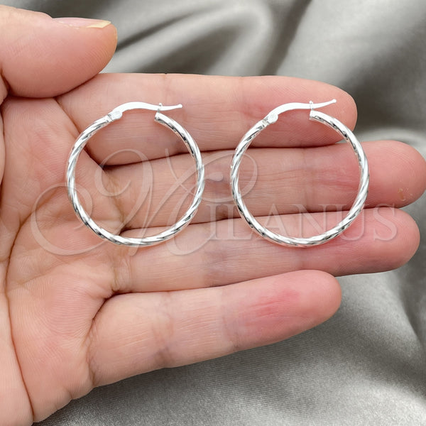 Sterling Silver Hoop Earrings — Small Hoop Twist Design Diamond Cutting 02. — alternate product view — SKU 147210 | Plata 925 aretes de aro — Small Hoop Twist diseño Diamond Cutting 02. — SKU 147210