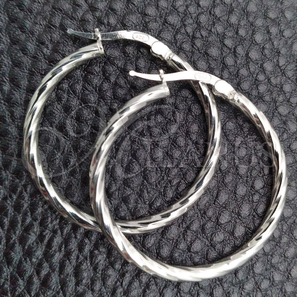 Sterling Silver Hoop Earrings — Small Hoop Twist Design Diamond Cutting 02. — main product view — SKU 147210 | Plata 925 aretes de aro — Small Hoop Twist diseño Diamond Cutting 02. — SKU 147210