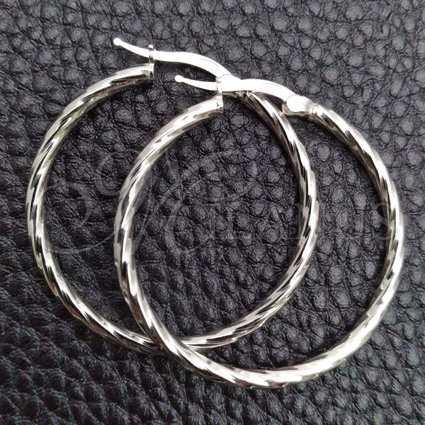 Sterling Silver Medium Hoop, Diamond Cutting Finish, Silver Finish, 02.389.0127.30
