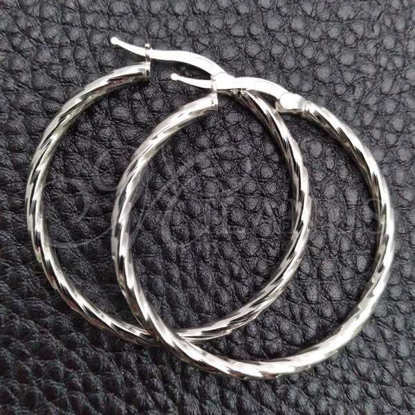 Sterling Silver Medium Hoop, Twist Design, Diamond Cutting Finish, Silver Finish, 02.389.0127.30