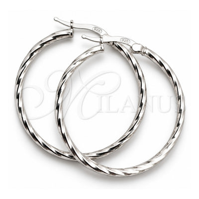 Sterling Silver Medium Hoop, Twist Design, Diamond Cutting Finish, Silver Finish, 02.389.0127.30