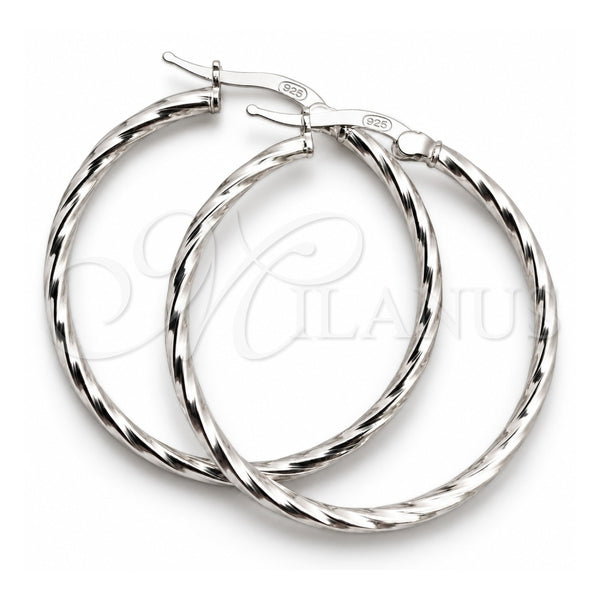 Sterling Silver Medium Hoop, Twist Design, Diamond Cutting Finish, Silver Finish, 02.389.0127.30