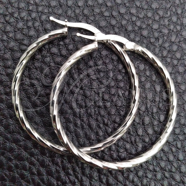 Sterling Silver Hoop Earrings — Medium Hoop Twist Design Diamond Cutting 02. — main product view — SKU 147212 | Plata 925 aretes de aro — Medium Hoop Twist diseño Diamond Cutting 02. — SKU 147212