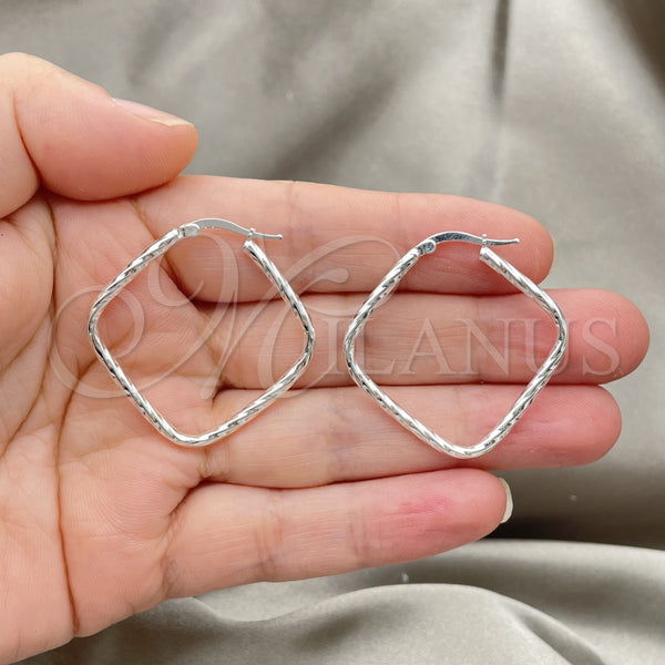 Sterling Silver Hoop Earrings — Medium Hoop Twist Design Diamond Cutting 02. — alternate product view — SKU 147230 | Plata 925 aretes de aro — Medium Hoop Twist diseño Diamond Cutting 02. — SKU 147230