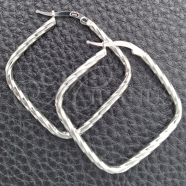 Sterling Silver Hoop Earrings — Medium Hoop Twist Design Diamond Cutting 02. — main product view — SKU 147230 | Plata 925 aretes de aro — Medium Hoop Twist diseño Diamond Cutting 02. — SKU 147230