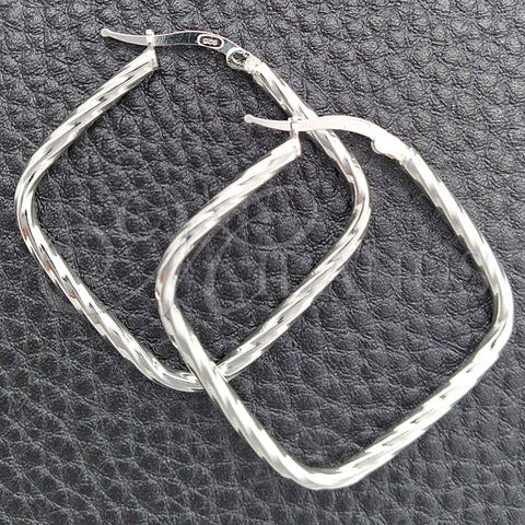 Sterling Silver Medium Hoop, Twist Design, Diamond Cutting Finish, Silver Finish, 02.389.0144.25
