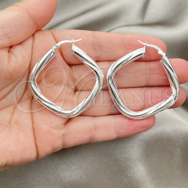 Sterling Silver Hoop Earrings — Medium Hoop Twist Design Diamond Cutting 02. — alternate product view — SKU 147231 | Plata 925 aretes de aro — Medium Hoop Twist diseño Diamond Cutting 02. — SKU 147231