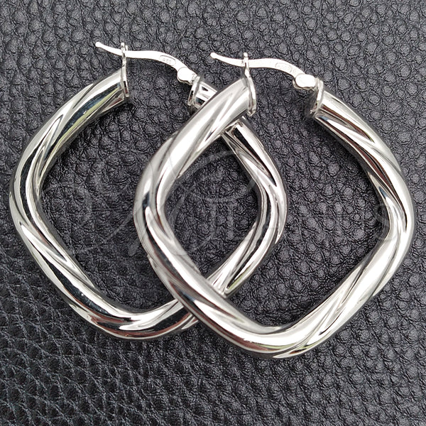 Sterling Silver Hoop Earrings — Medium Hoop Twist Design Diamond Cutting 02. — main product view — SKU 147231 | Plata 925 aretes de aro — Medium Hoop Twist diseño Diamond Cutting 02. — SKU 147231