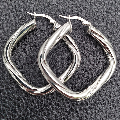 Sterling Silver Medium Hoop, Twist Design, Diamond Cutting Finish, Silver Finish, 02.389.0145.40