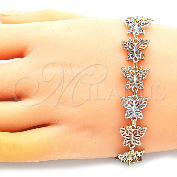 Gold Filled Bracelet — Fancy Bracelet Butterfly Design Polished Tricolor 03. 14 — alternate product view — SKU 147245 | Oro Laminado brazalete — elegante Bracelet Butterfly diseño pulido Tricolor 03. 14 — SKU 147245