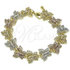Oro Laminado Fancy Bracelet, Gold Filled Style Butterfly Design, Polished, Tricolor, 03.351.0135.08 (14 MM Thickness, 8 Inches Length)