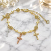 Oro Laminado Charm Bracelet, Gold Filled Style Crucifix and Heart Design, Polished, Tricolor, 03.351.0140.07 (07 MM Thickness, 7 Inches Length)