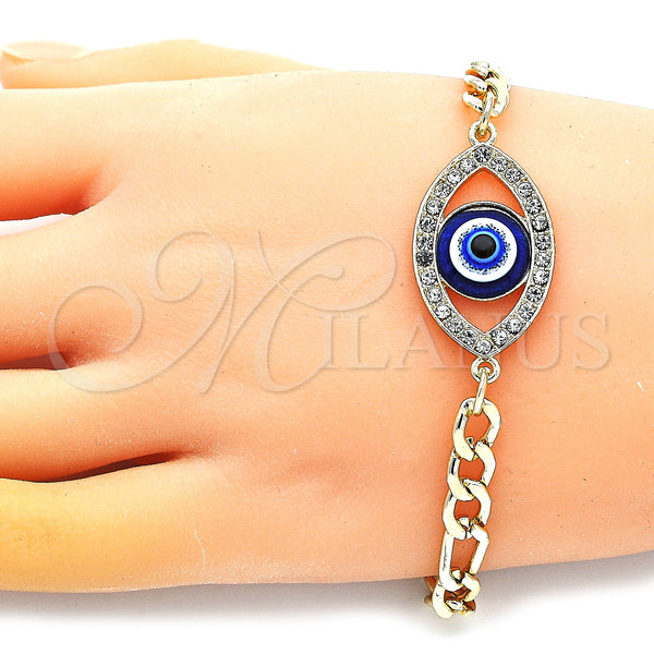Gold Filled Bracelet — Fancy Bracelet Evil Eye Design with White Crystal — alternate product view — SKU 147251 | Oro Laminado brazalete — elegante Bracelet Evil Eye diseño with cristal blanco — SKU 147251