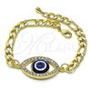Oro Laminado Fancy Bracelet, Gold Filled Style Evil Eye Design, with White Crystal, Polished, Golden Finish, 03.351.0141.07 (06 MM Thickness, 8 Inches Length)