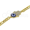 Oro Laminado Fancy Bracelet, Gold Filled Style Hand of God Design, with White Crystal, Blue Resin Finish, Golden Finish, 03.351.0142.08 (06 MM Thickness, 8 Inches Length)