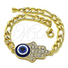 Oro Laminado Fancy Bracelet, Gold Filled Style Hand of God Design, with White Crystal, Blue Resin Finish, Golden Finish, 03.351.0142.08 (06 MM Thickness, 8 Inches Length)