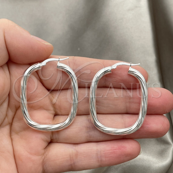 Sterling Silver Hoop Earrings — Medium Hoop Twist Design Diamond Cutting 02. — alternate product view — SKU 147260 | Plata 925 aretes de aro — Medium Hoop Twist diseño Diamond Cutting 02. — SKU 147260