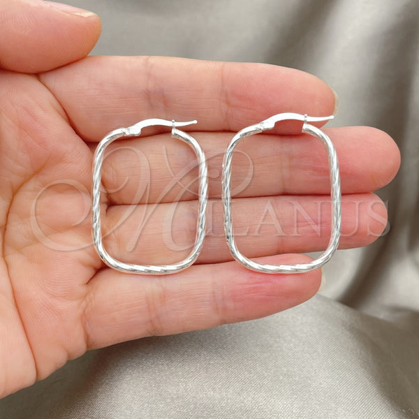 Sterling Silver Hoop Earrings — Medium Hoop Twist Design Diamond Cutting 02. — alternate product view — SKU 147262 | Plata 925 aretes de aro — Medium Hoop Twist diseño Diamond Cutting 02. — SKU 147262